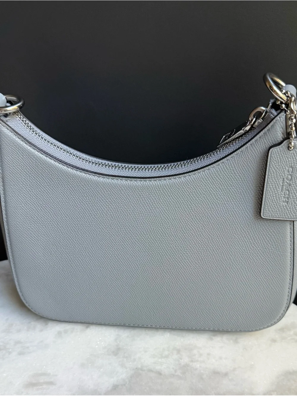 Coach Small Crossgrain Leather Hobo Crossbody Bag Grey Blue CJ842